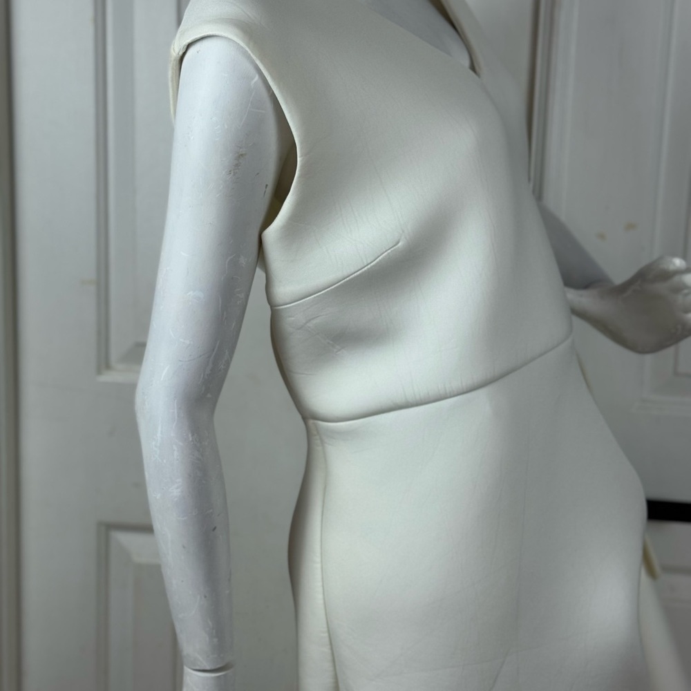 Terramina Cream Asymmetrical Sheath Dress V-Neck Flutter - Picture 6 of 16
